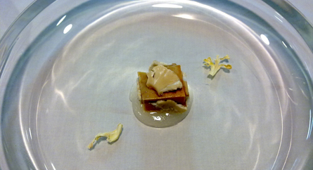 Foie de rape con coliflor encurtida y agua fresca de nabo Foie de rape