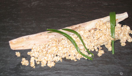 SALSIFÍ FOSILIZADO aliñado con huevas y acentos marinos. 