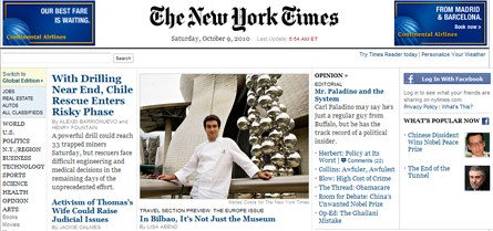 La portada de la edición digital de "The New York Times" Josean Martínez Alija en portada de «The New York Times» – Redacción 0