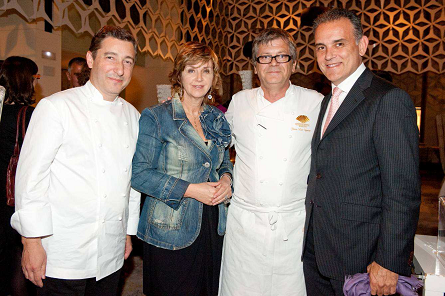 Joan Roca, del restaurant Celler de Can Roca, Maria Reig, de Reig Capital, Jean Luc Figueras, chef ejecutivo de Mandarin Oriental Barcelona y Hubert Wiese, Consejero Delegado de Montblanc España. Jean Luc Figueras y Joan Roca cocinan a cuatro manos en el restaurante Blanc 0