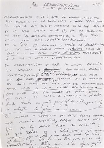 Una hoja del manuscrito original. Subastarán un manuscrito de “Los secretos de elBulli” con un precio de salida de 20.000€ 0
