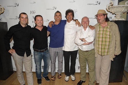 Carles Abellán con los cocineros Roman Fornell (Caelis), Carles Tejedor (Via Veneto), Nandu Jubany (Can Jubany), Carles Gaig (Gaig) y Ignasi Camps (Ca l'Ignasi). Comerç 24 cumple 10 años con una gran fiesta en el Hotel W 2