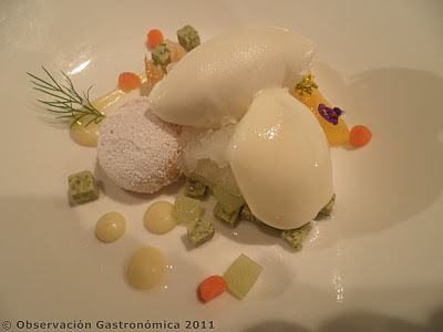El postre ganador de "The Best Restaurant Dessert 2011", de Víctor Trochi, "Gin tónic con matices cítricos y herbáceos” / Fotografía tomada de "Observación Gastronómica" Víctor Trochi gana el concurso de postres “The Best Restaurant Dessert 2011″ 1