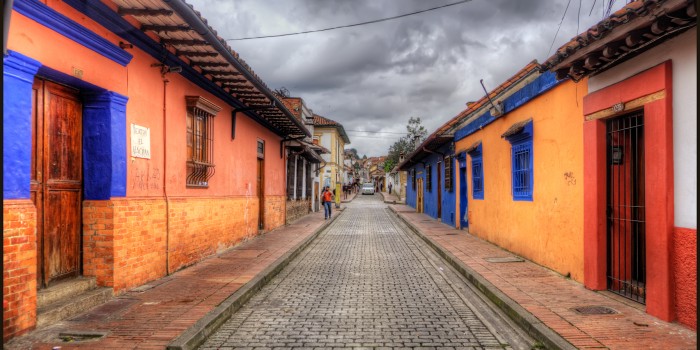 Street in downtown Bogota, in La Candelaria neighborhood. I think this is Carrera 2nda, but I am not sure. ISO 200, 14mm, f6.3, (1/80, 1/320,