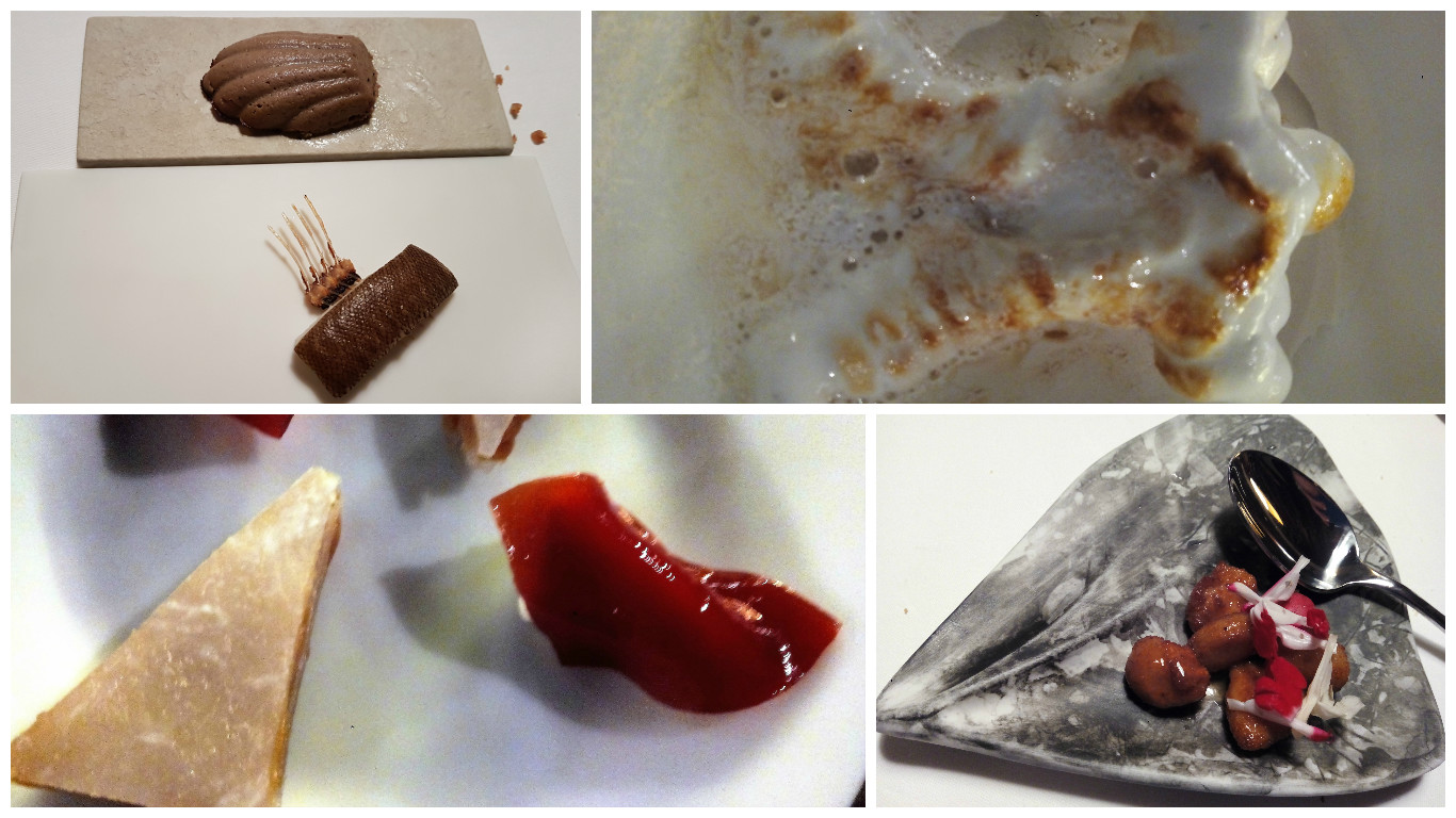 Ahumados. Bibendum. Fresas con nata. Mollejas y ajo. Mugaritz. Fotos Pilar Salas y Xavier Agulló.
