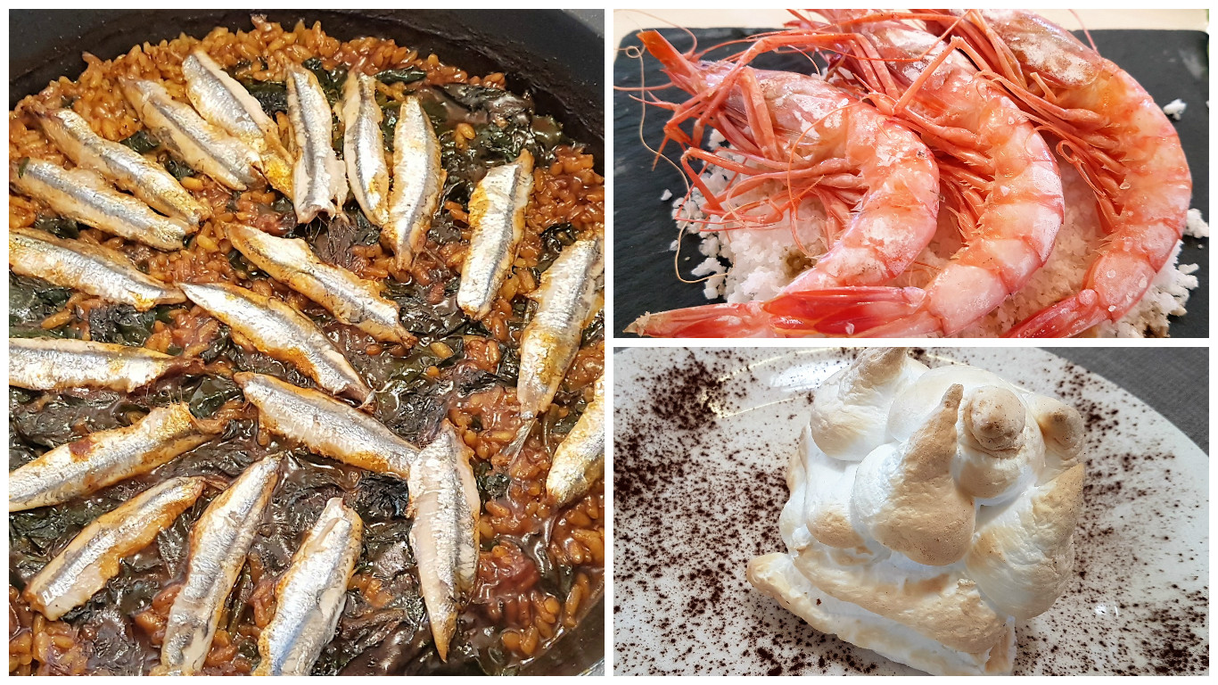 Arroz de boquerón. Gambas. Tortilla Alaska. Dársena. Alicante. Foto: Xavier Agulló