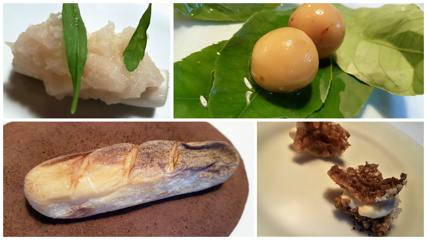 Espárrago. Ostra. Pan. Tripas de ternera. Mugaritz. Fotos Pilar Salas y Xavier Agulló.