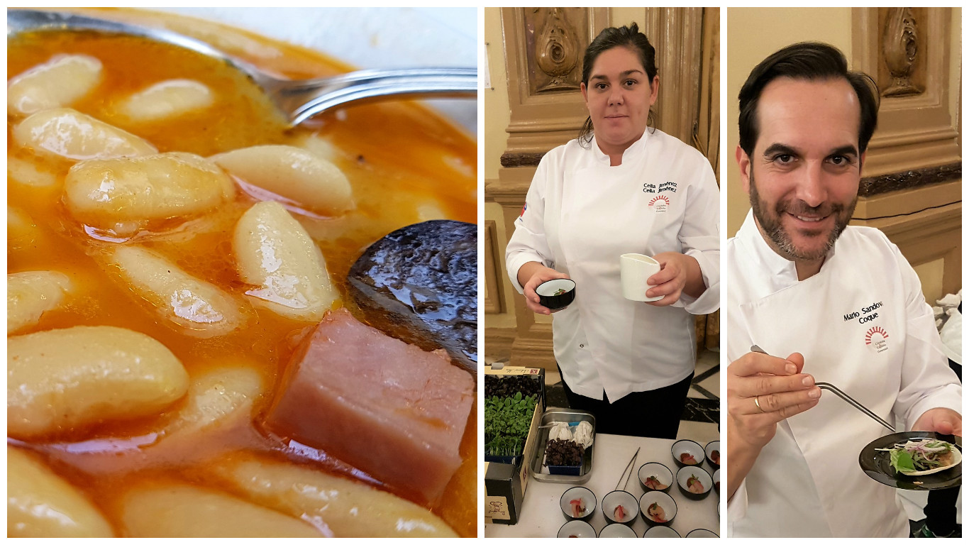 La fabada de Marcos. Celia y la gamba. Mario y el saam. Califato Gourmet 16. Córdoba. Fotos Xavier Agulló.