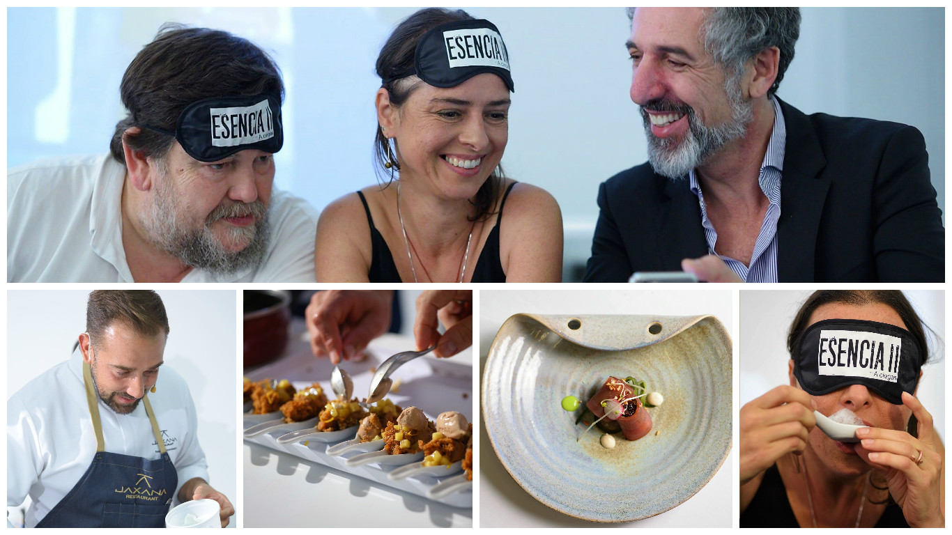 Zeberio, Acosta y Solla. Nacho Hernández. Postre de Alexis García. Atún d Lucas Mae en plato de Gonzalo Martín. Esencia a ciegas. Santa Cruz de Tenerife. Tenerife.