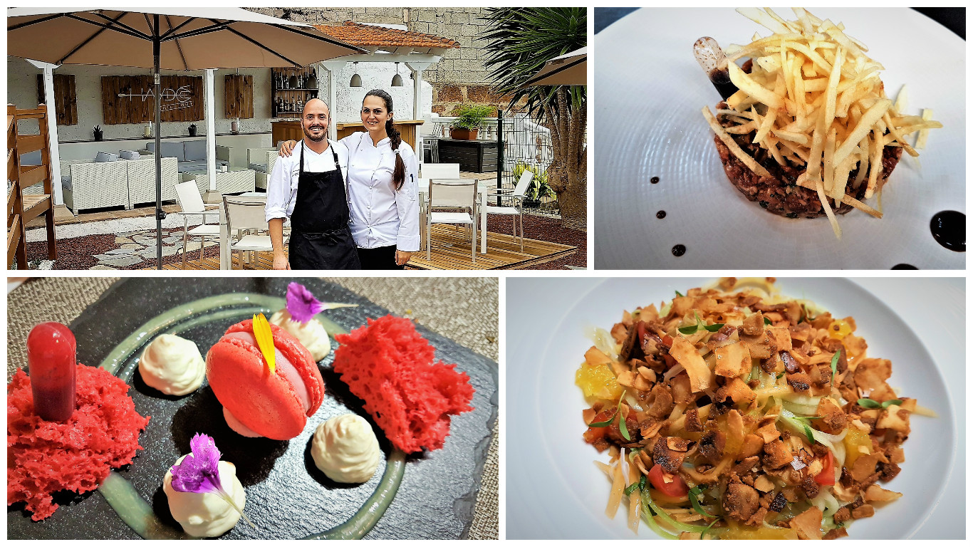 Víctor y Laura. Tartare. Té matcha. Ensalada thai. Haydée. La Orotava. Tenerife. Fotos Xavier Agulló.