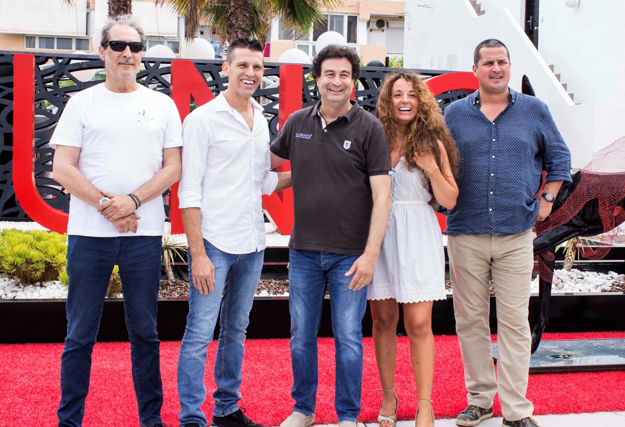 Xavier Agulló, Gonzalo Aragüez, Pepe Rodríguez, Belén Parra y Borja Beneyto. Restaurante Unic. Hotel Migjorn. Playa d'en Bossa. Ibiza.