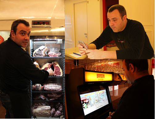 Dani Lechuga y sus carnes, su móvil y su máquina de juegos Arcade que ha instalado en Espaideni