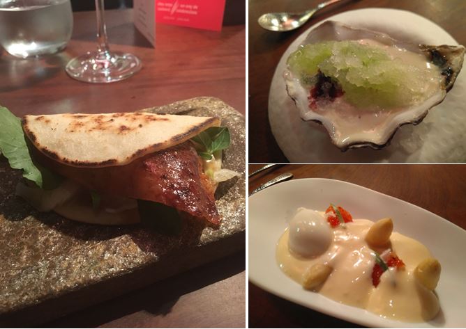 Crep pato Pekín o piadina di anatra; Tributo a Normandía, y "Dai Massimo, salen tres espárragos con mahonesa caliente". 4 manos Albert Raurich - Massimo Bottura