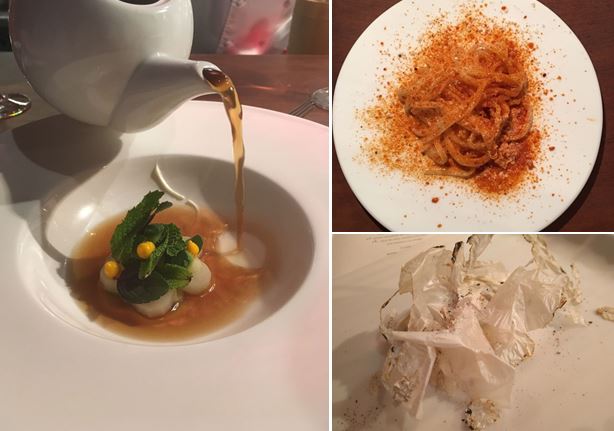 Autumn in New York; Pasta china con mantequilla y erizo, y Combustión mediterránea. 4 manos Albert Raurich - Massimo Bottura