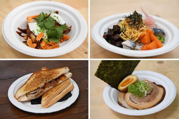 Samosa de Tandoor; chirashizushi de verano de dos palillos; bikini de pato Pekín de Kao Dim Sum, y Abura Soba de Grupo Nomo.