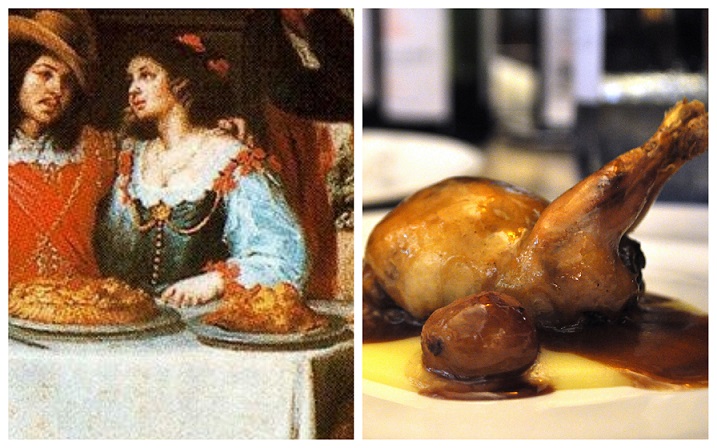 El hijo pródigo haciendo vida disoluta (1660) con una codorniz rellena con cebollas y uvas glaseadas. Foto: La taberna del alabardero
