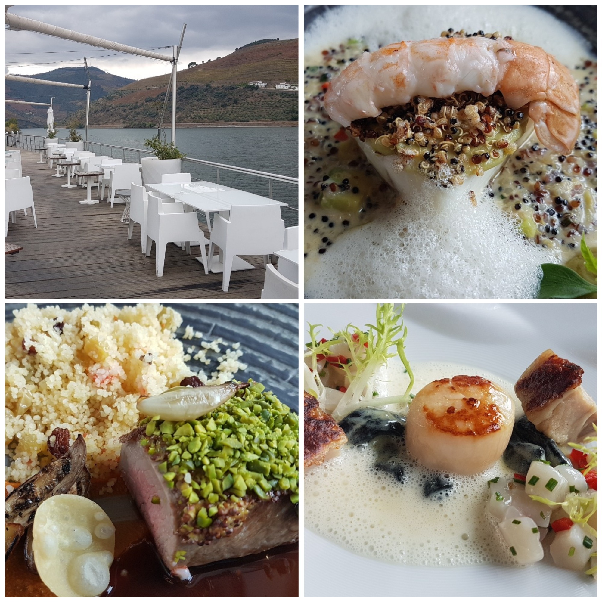 Terraza y diferentes platos. Restaurante DOC. Folgosa. Oporto. Portugal. Fotos: Xavier Agulló.