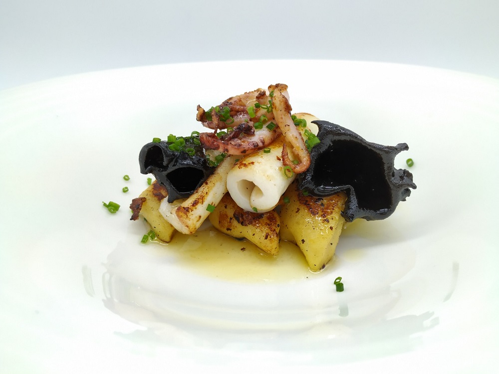 Gnoccis de boniato, trompetas de la muerte y calamares