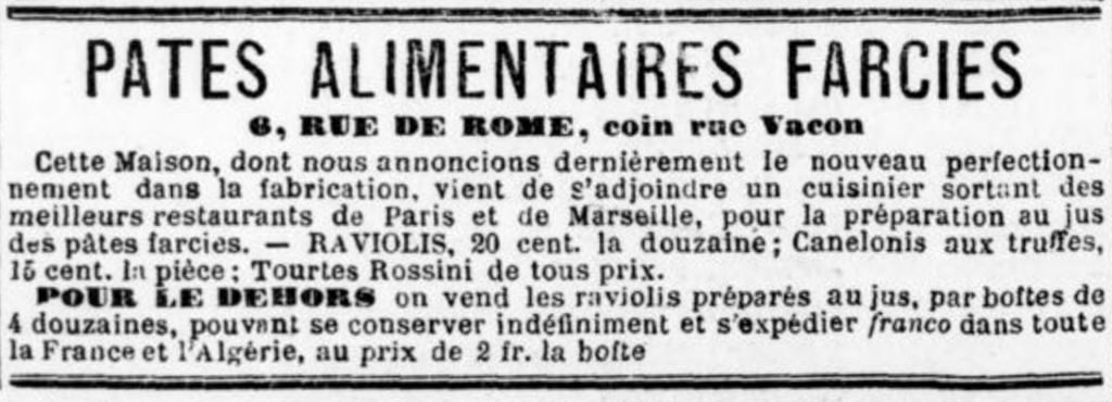 Anuncio de la Maison Rossini en el periódico Le Petit Provençal, 21 de diciembre de 1883