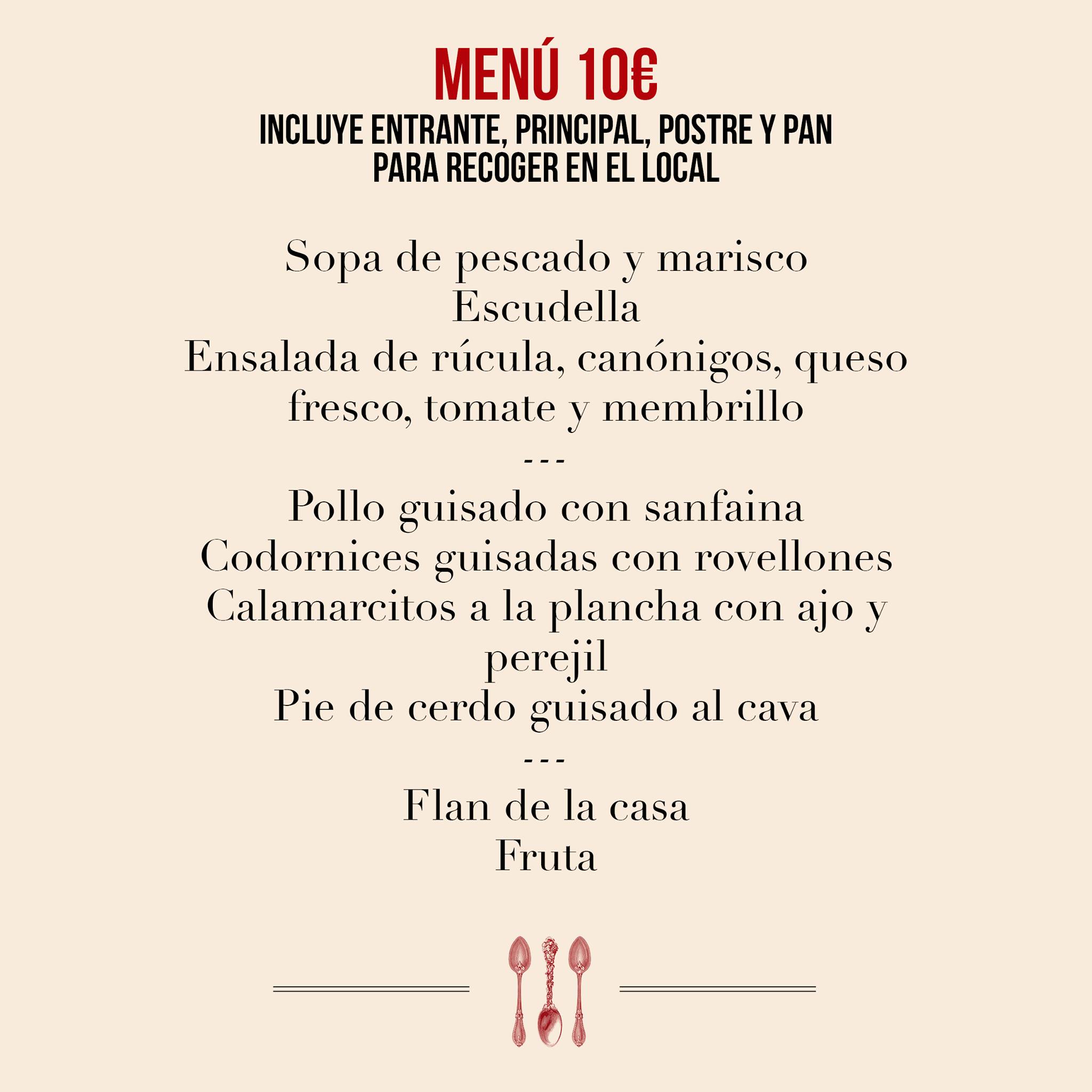Menú para recoger Can Culleretes. Barcelona