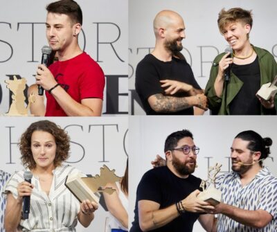 Fran Espinilleras, premio al cocinero emergente; Javi y Alba, de Gallina Negra, premio al mejor equipo; Clara Puig, mejor jefe de sala, y Germán Carrizo, que recogió el premio a Eva Pizarro como mejor sumiller.