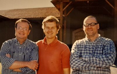 Mauro Von Siebenthal, Stefano Gandolini (enólogo) e Irineo Nicora hace 20 años. Foto Von Siebenthal.