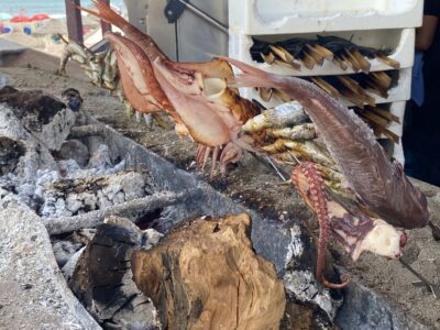 Tradicional barca espetera, esta con pescados grandes