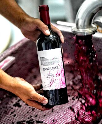 Una botella de Tannat en el descube.