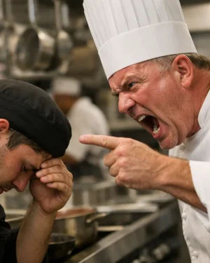 Acoso laboral en la cocina, imagen creada con IA
