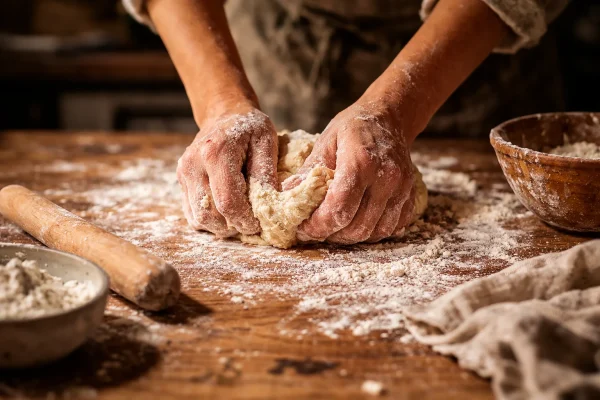 Amasando pan, imagen creada con IA