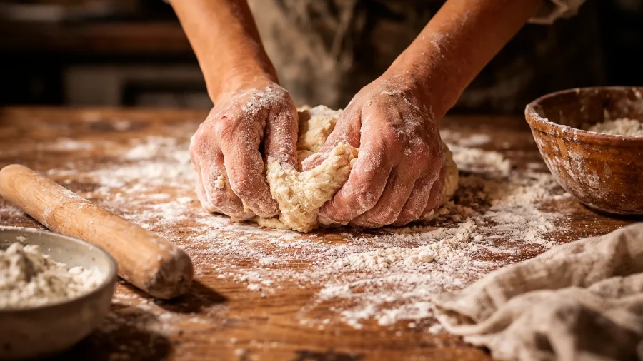 Amasando pan, imagen creada con IA