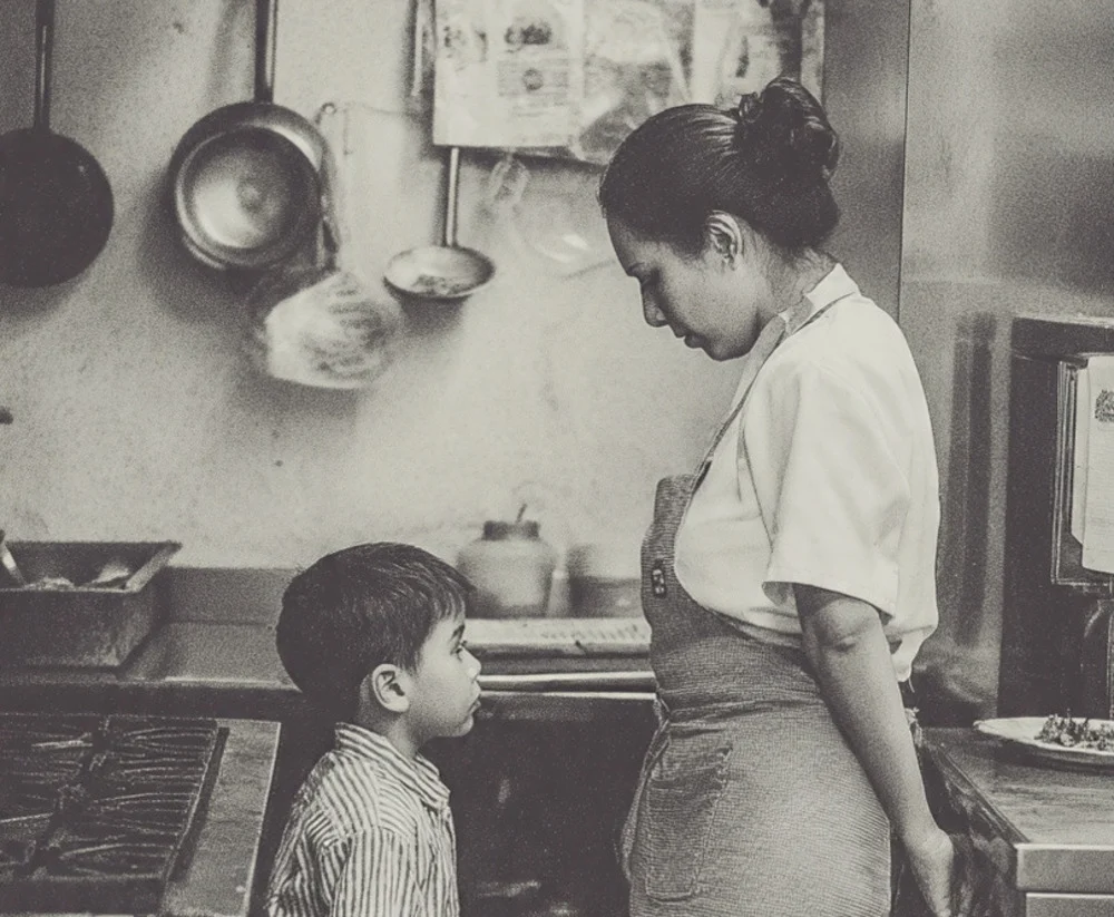 Foto mujer en la cocina con hija