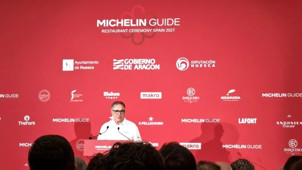 Carmelo Bosque en la presentación de la Gala Michelin 2027 de Huesca