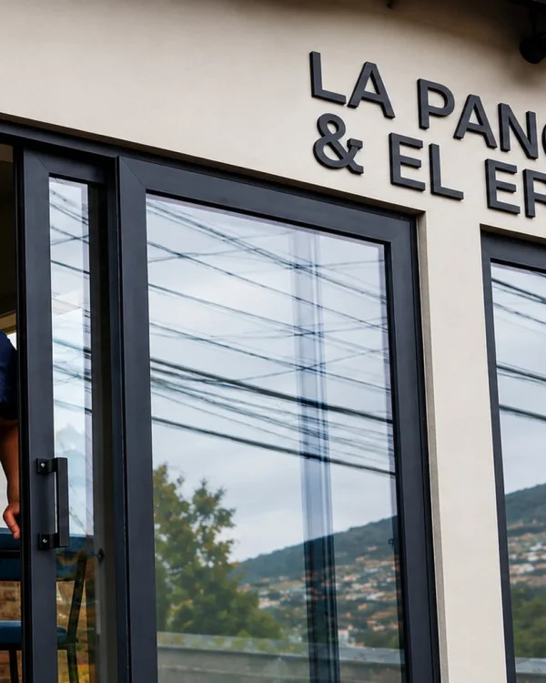 Gabriel Layera en fachada de La Pancora y el Erizo