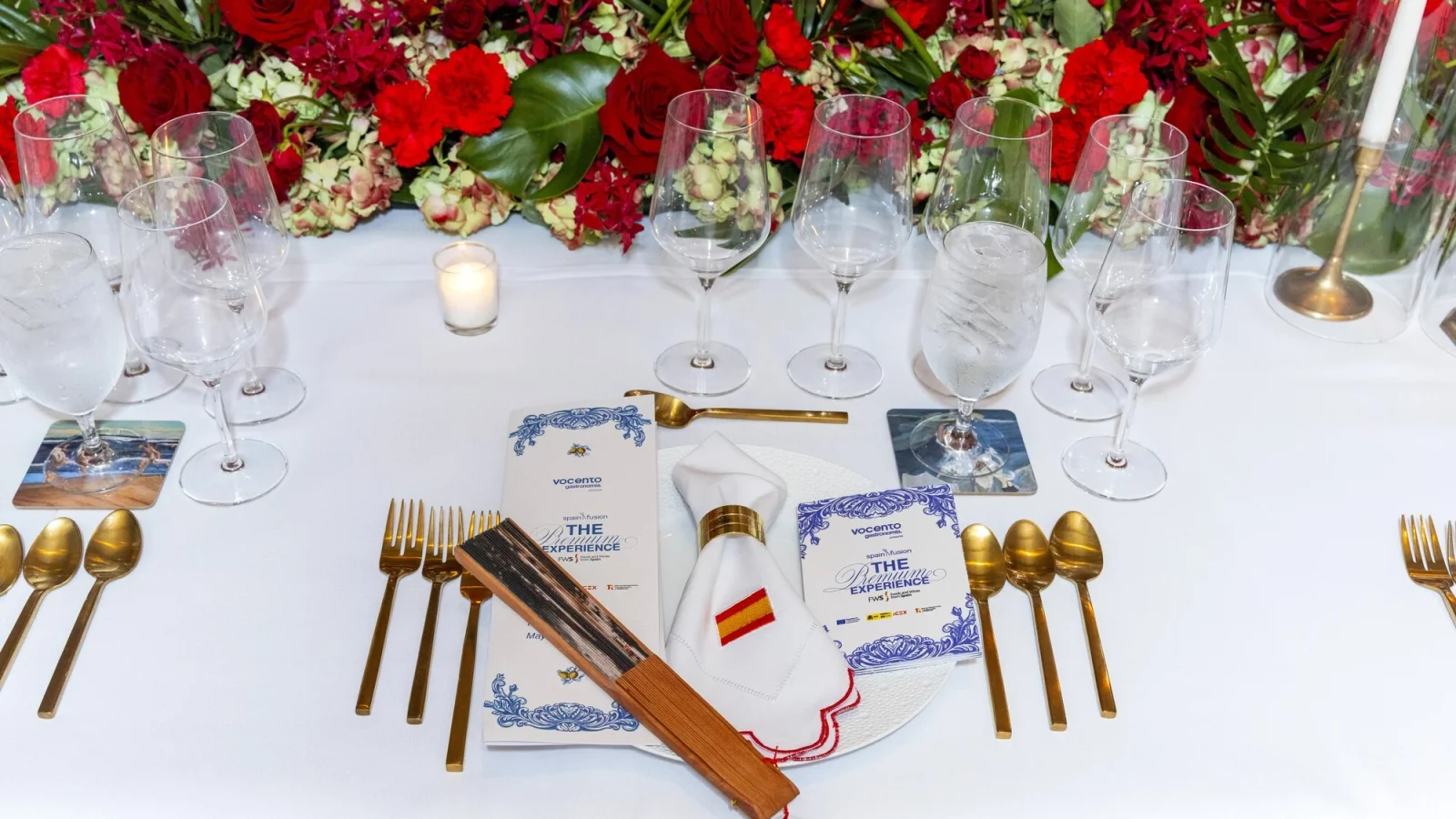 Spain Fusion Tampa. La mesa vestida para la cena de gala ofrecida por la Oficina Comercial de la Embajada de España.