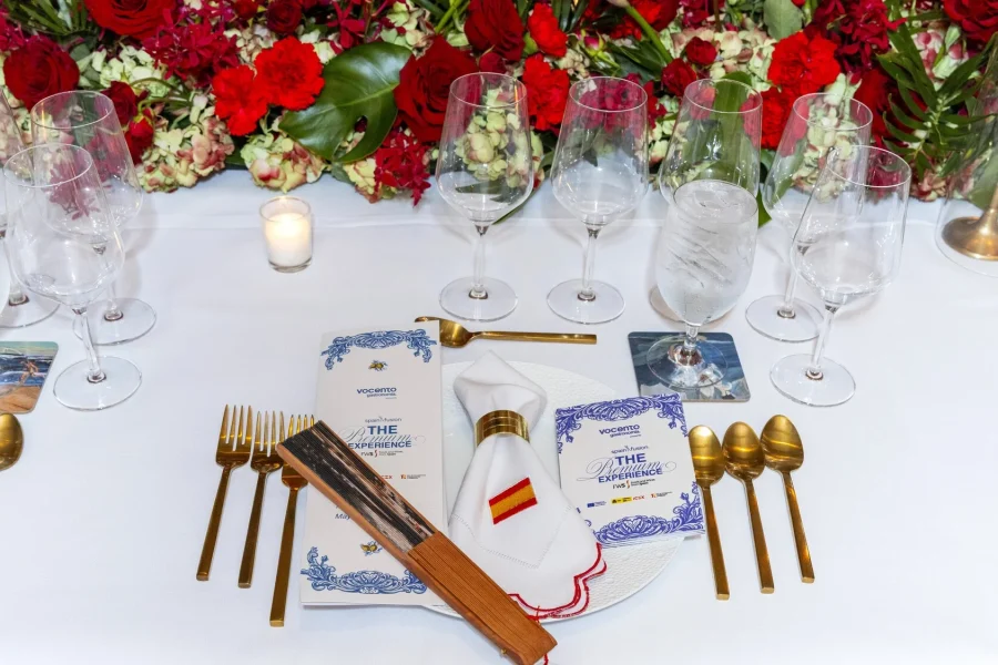 Spain Fusion Tampa. La mesa vestida para la cena de gala ofrecida por la Oficina Comercial de la Embajada de España.