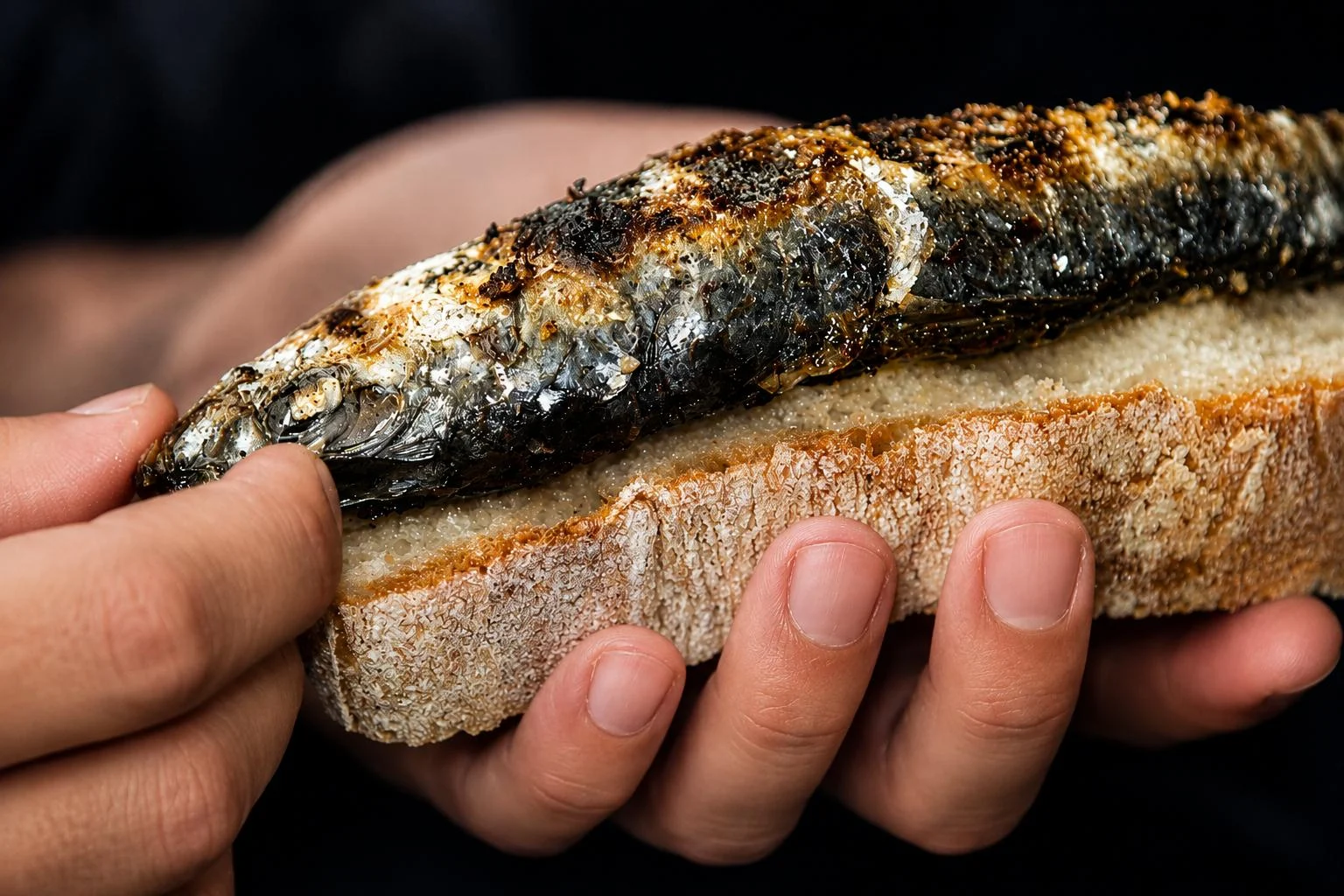 Sardina asada sobre pan en la fiesta de San Juan en La Coruña.